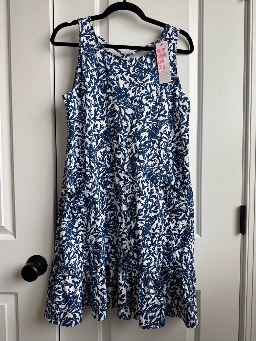 NWT Lilly Pulitzer Kristen Swing Dress M Blue White Coral Lattice Back